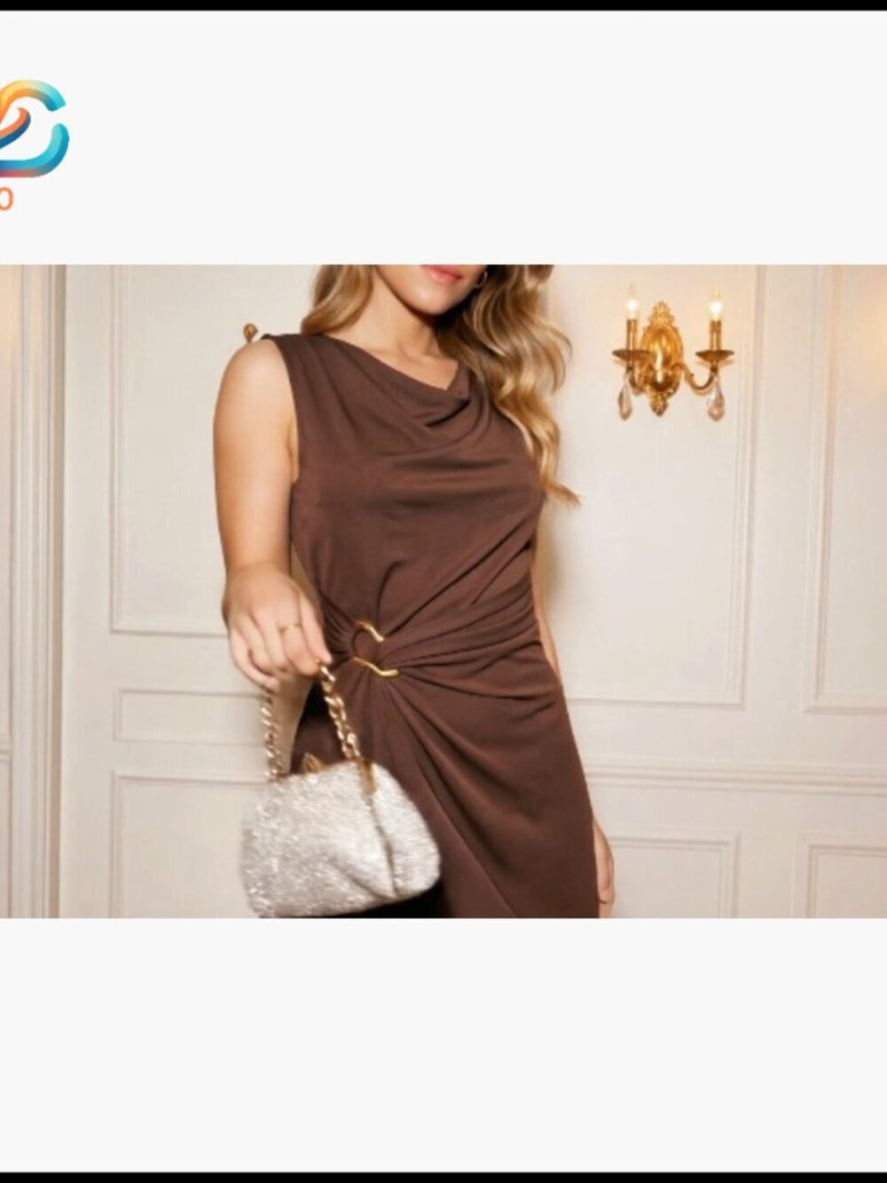 Slim Fit Cocktail Dress with Metal Buckle, Ruched Bodycon for Formal Events - Picture 7 of 7
